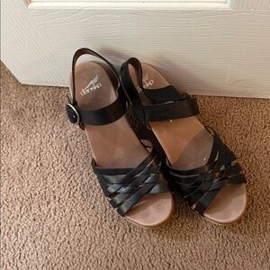 Dansko Black Leather sandal heels